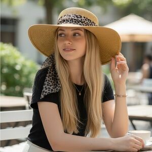 Leopard Band Tan Sun Hat